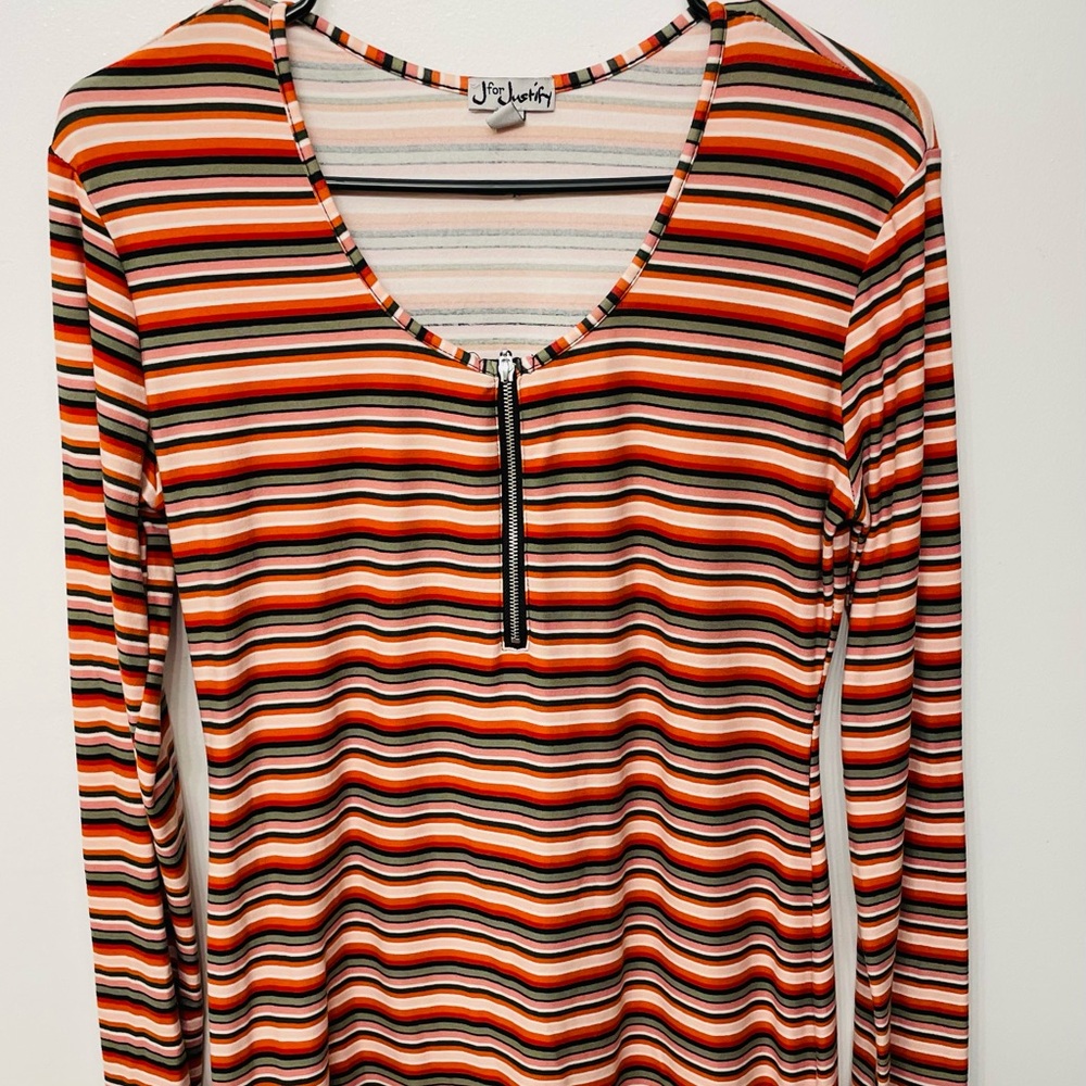 Justify Orange and Green Horizontal Mini Casual Dress Large